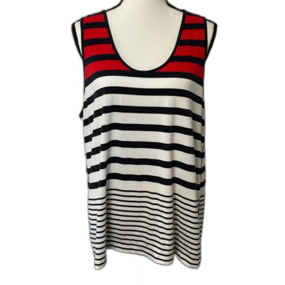 Liz Claiborne Tank Top Nautical Striped Relaxed Fit Color Block Beach Top - Picture 1 of 5